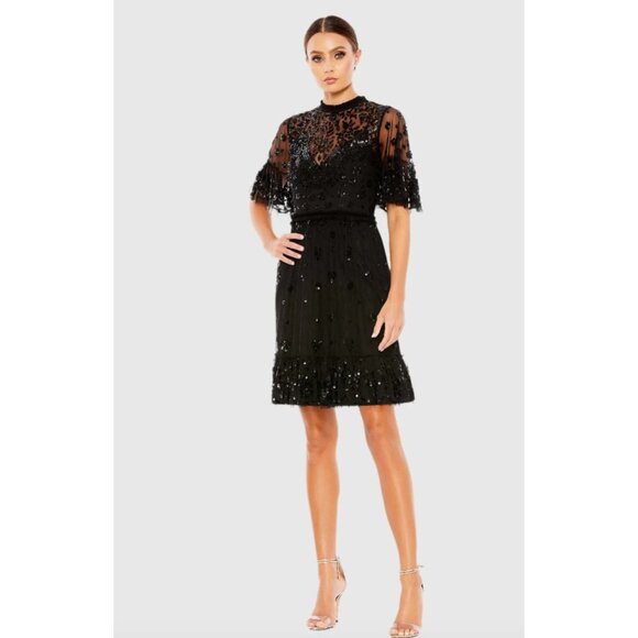 Mac Duggal 9143 Embellished Illusion High Neck Mini Dress Size 6